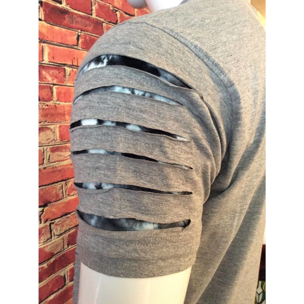 Trendy Men Slim Fit Faux Cut Up Tee-Shirt W/Zipper Detail by Switch Gray XL